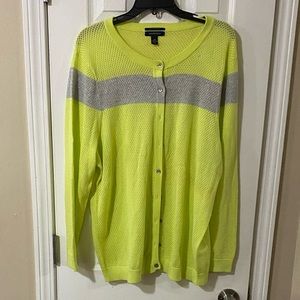 🔥🚨Land’s End Lime Green button 🆙 Sweater w gray accent!! 2X 20/22 women😍
